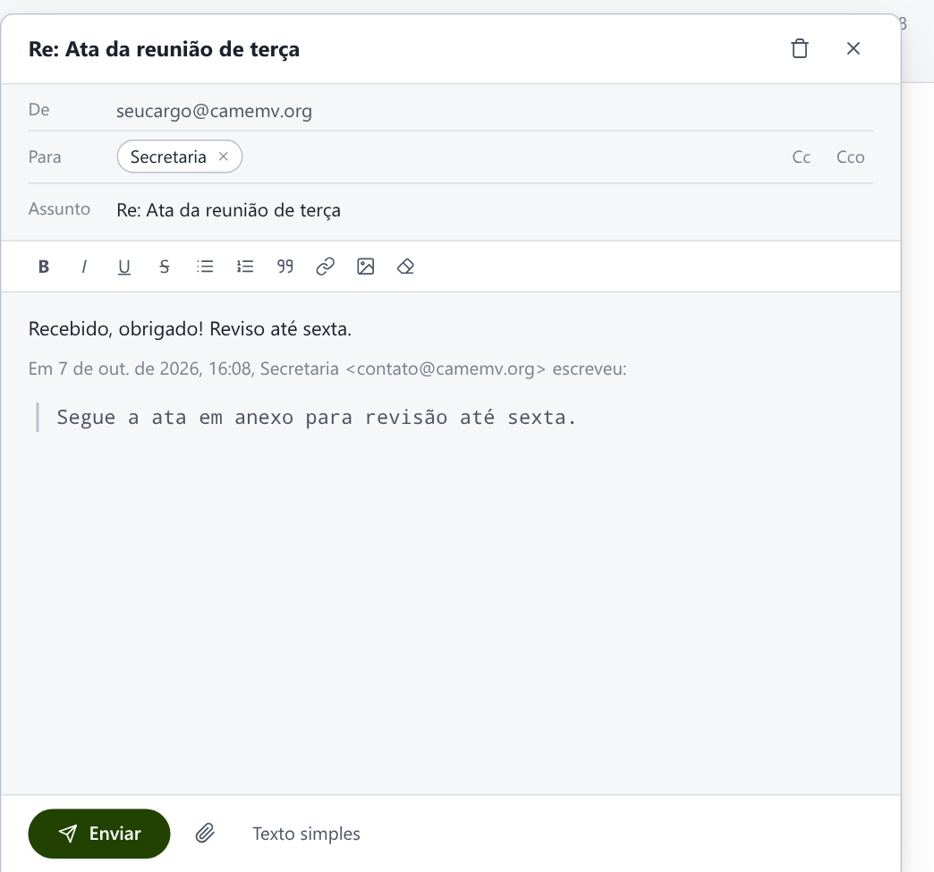 Tela do webmail: Enviar