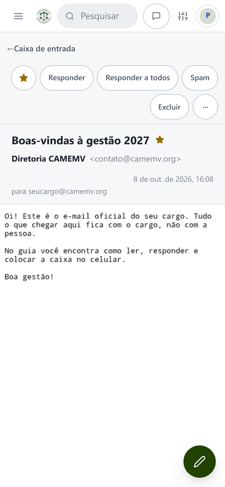 Tela do webmail: Responder